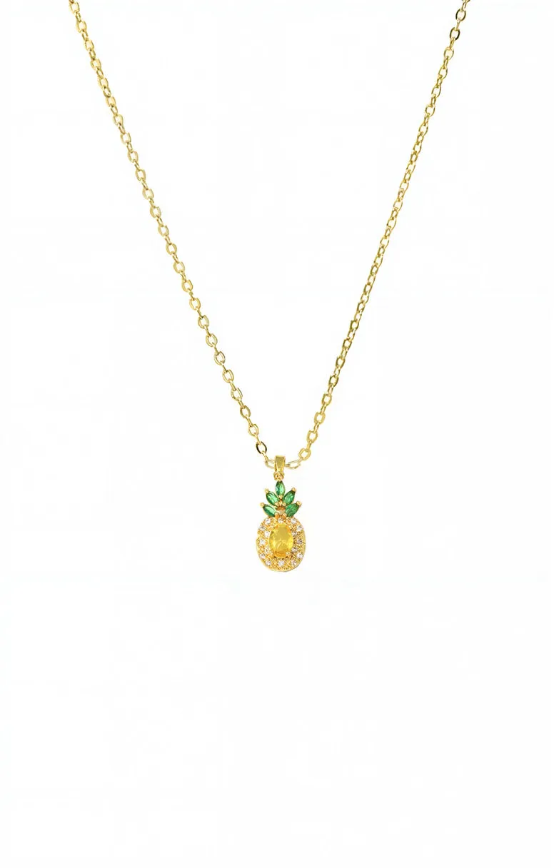 CZ Yellow & Green Pineapple Pendant Necklace sold by Adina Eden's