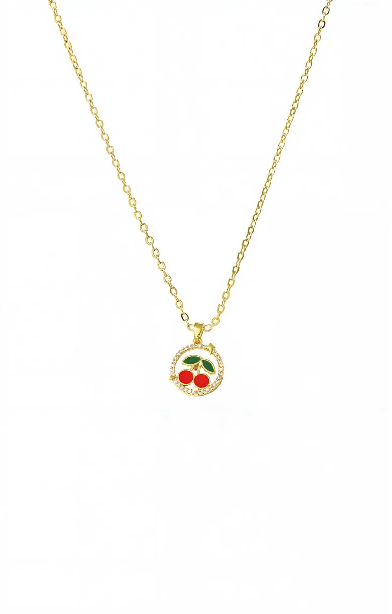 Red & Green Enamel Cherry Cutout Disc Necklace sold by Adina Eden's
