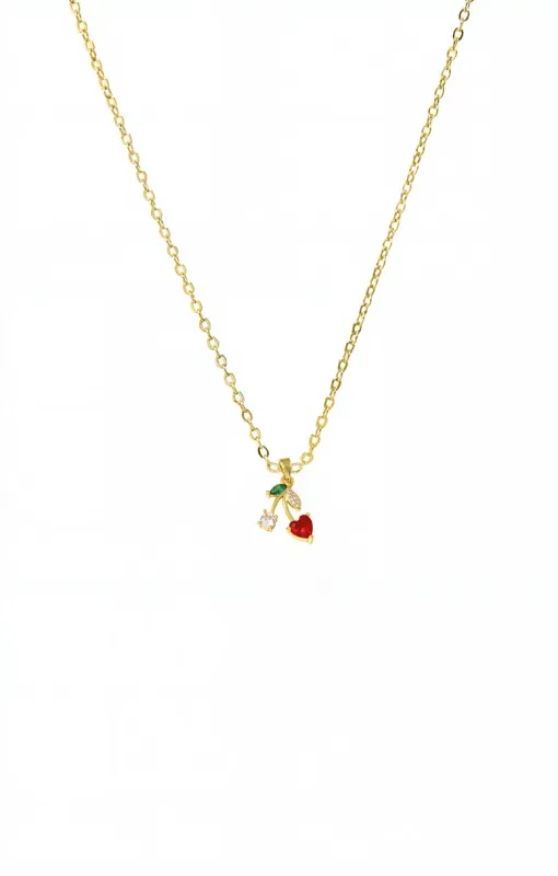 CZ Red & Green Heart Cherry Pendant Necklace sold by Adina Eden's
