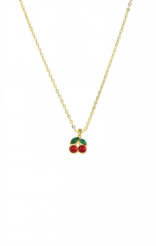 Green & Red Stone Cherry Pendant Necklace sold by Adina Eden's