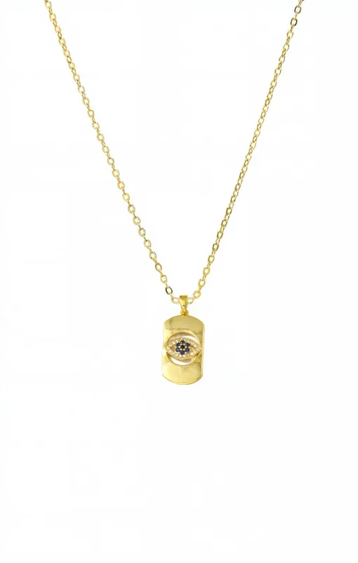 Colored Pave Evil Eye Cutout Dog Tag Necklace sold by Adina Eden's