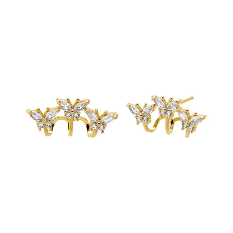 Triple CZ Butterfly Cage Stud Earring sold by Adina Eden's