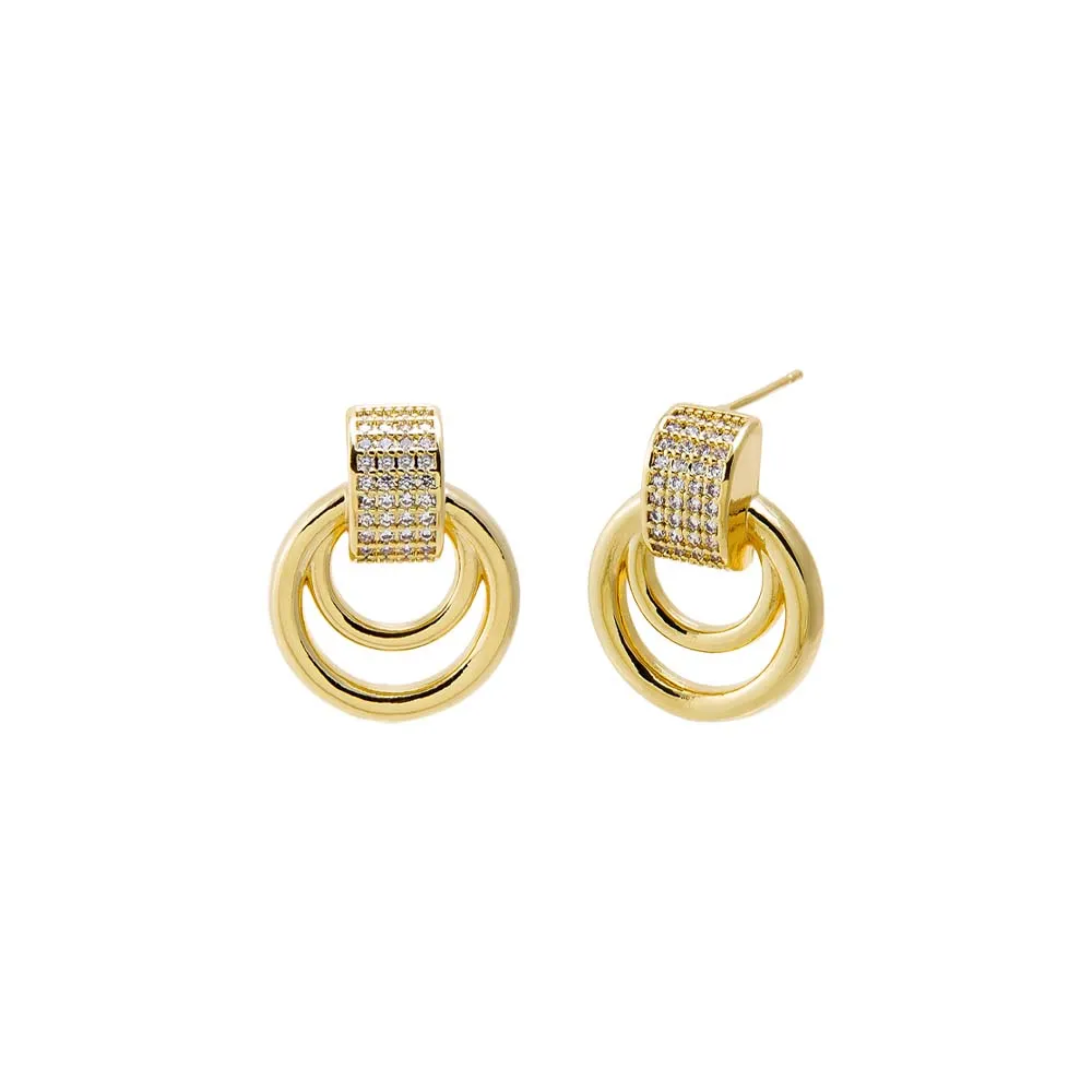 Pave Double Circle Drop Stud Earring sold by Adina Eden's