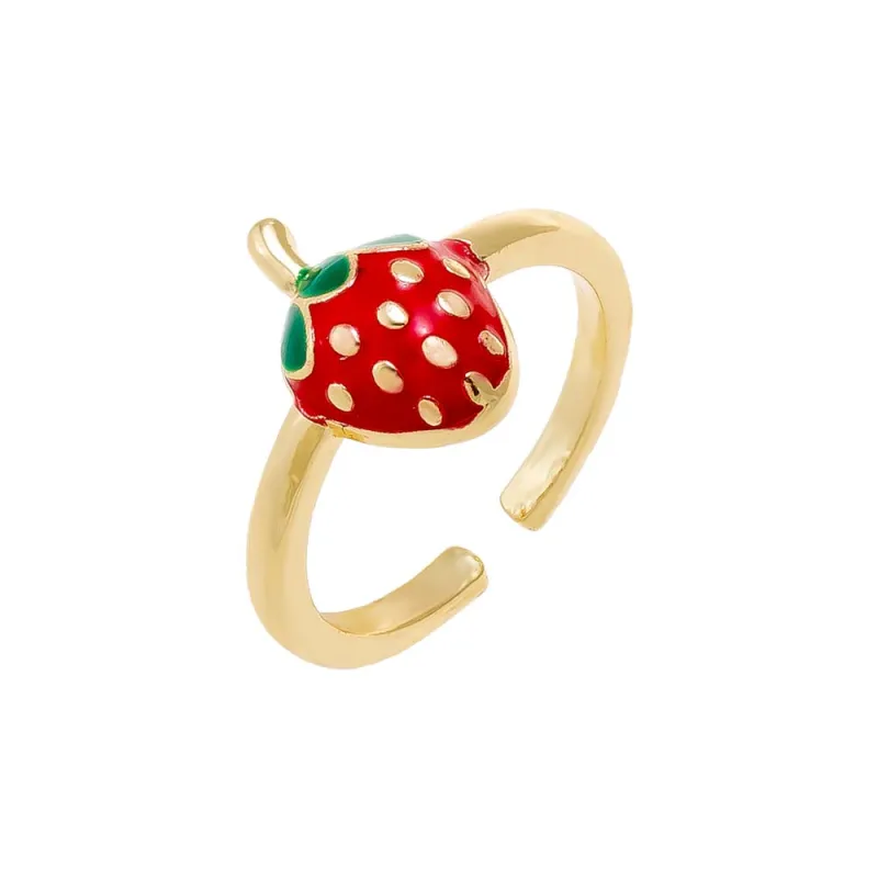 Colored Enamel Strawberry Adjustable Ring sold by Adina Eden's
