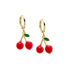 Red Enamel Dangling Cherry Huggie Earring sold by Adina Eden's