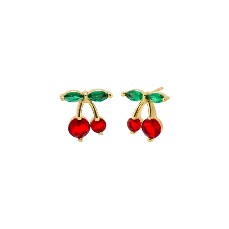 CZ Red & Green Cherry Stud Earring sold by Adina Eden's