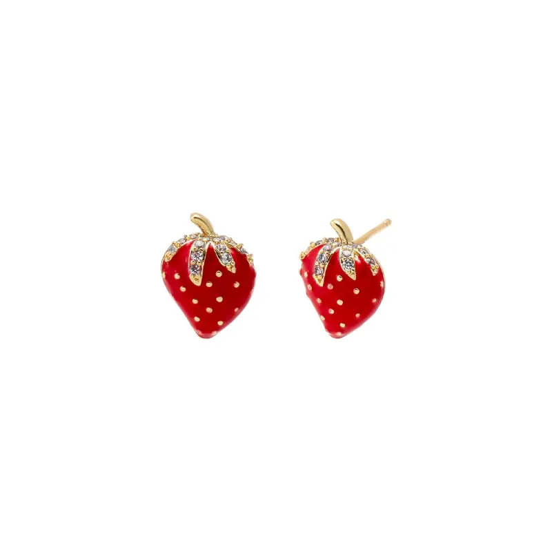 Pave & Red Enamel Strawberry Stud Earring sold by Adina Eden's
