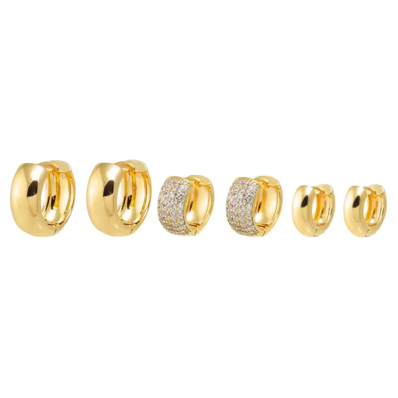 Solid/Pave Wide Huggie Earring Combo Set sold by Adina Eden's
