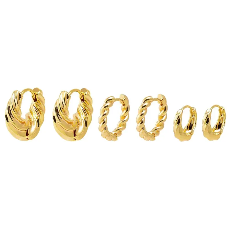 Solid Twisted Huggie Earring Combo Set sold by Adina Eden's