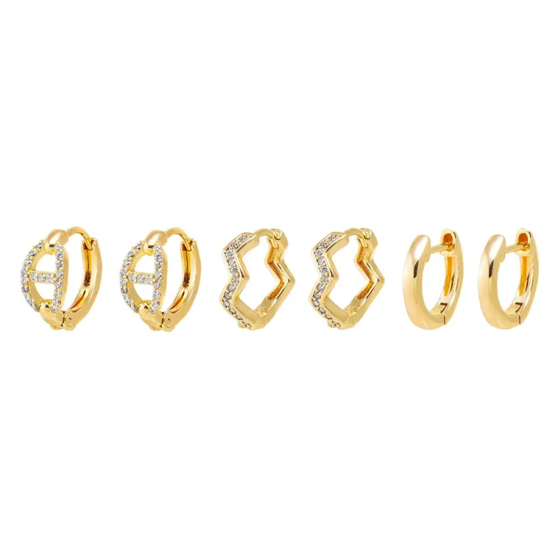 Pave Mariner & Squiggly Huggie Earring Combo Set sold by Adina Eden's