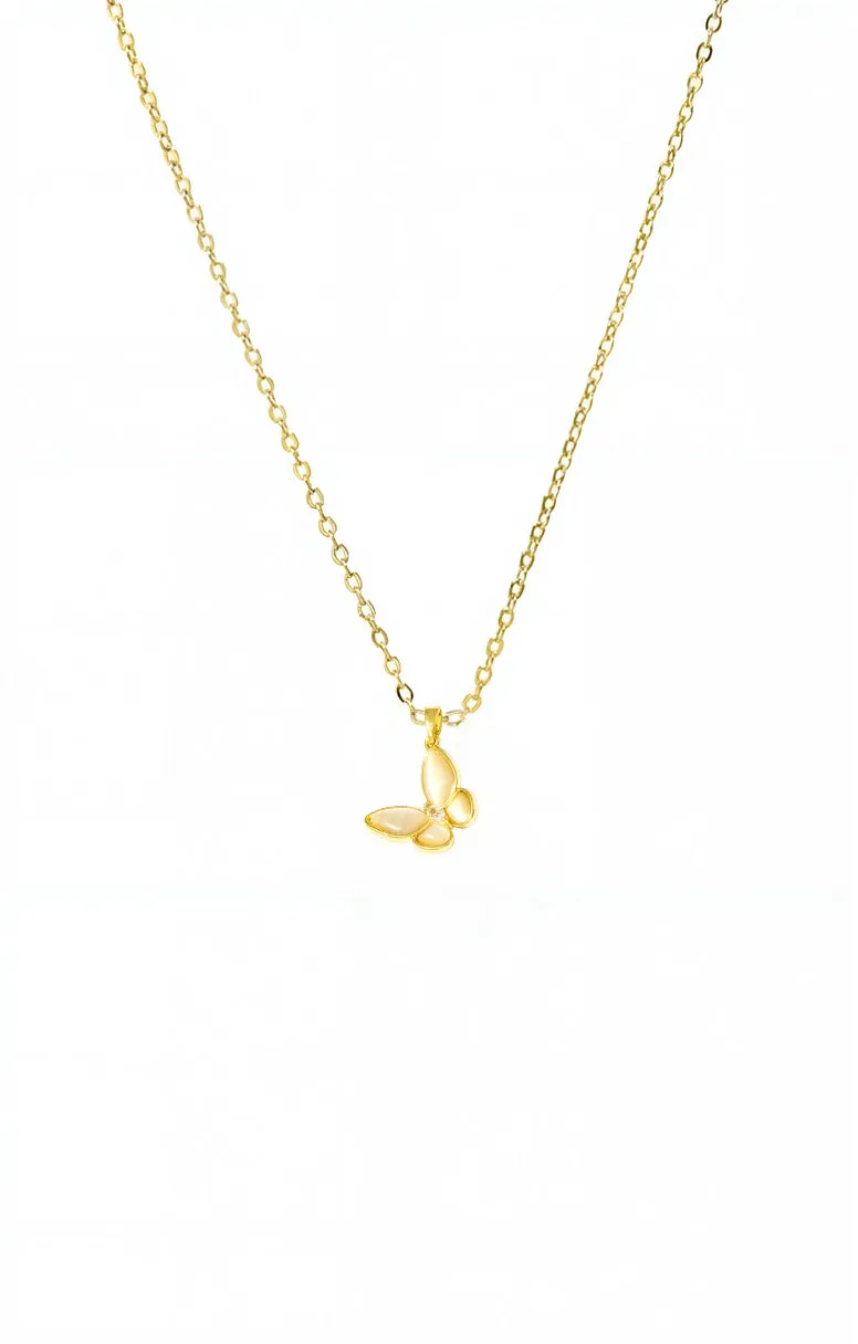 Pearl Stone Sideway Dangling Butterfly Necklace sold by Adina Eden's