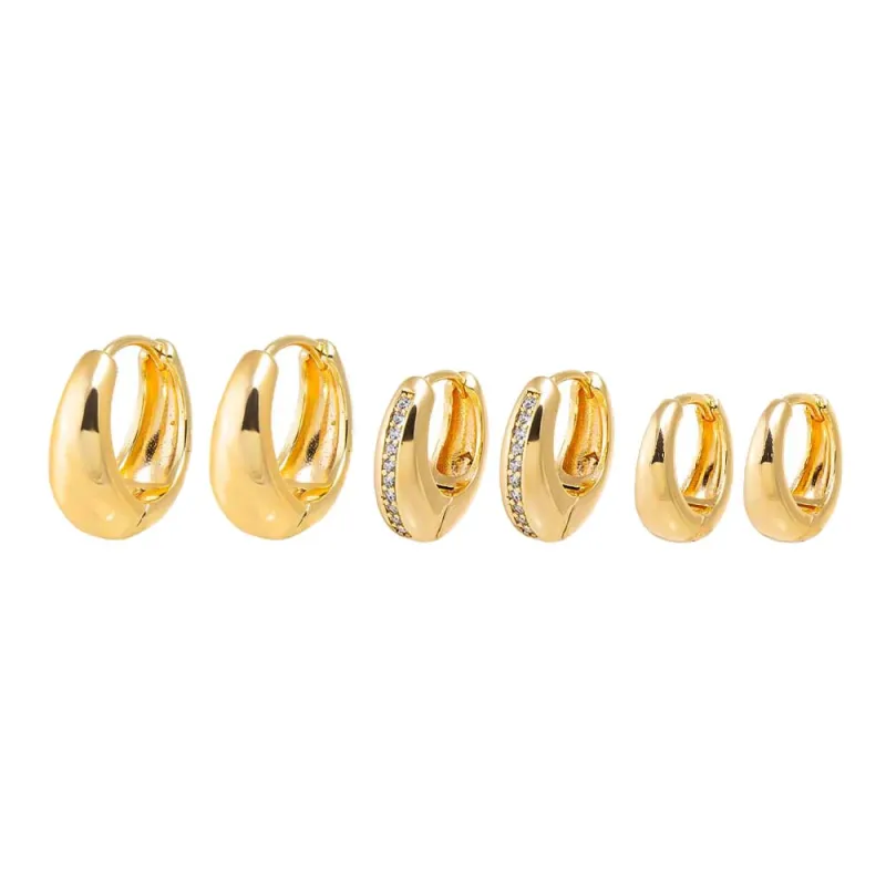 Solid/Pave Graduated Huggie Earring Combo Set sold by Adina Eden's