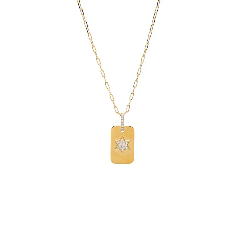 Diamond Pave Star Of David Dog Tag Necklace 14K sold by Adina Eden's