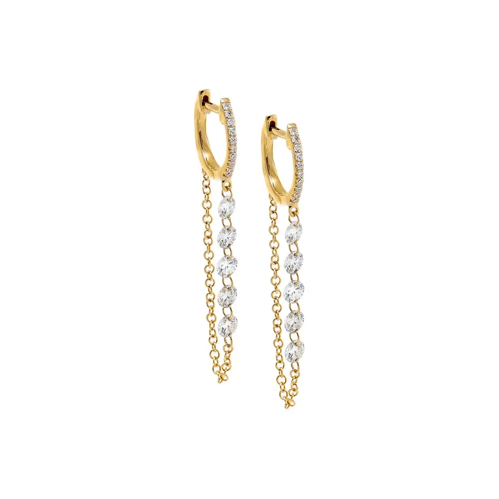 Floating Multi Diamond Chain Pave Huggie Earring 14K sold by Adina Eden's