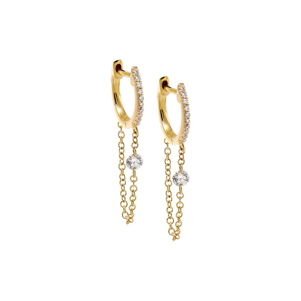 Floating Diamond Chain Pave Huggie Earring 14K sold by Adina Eden's