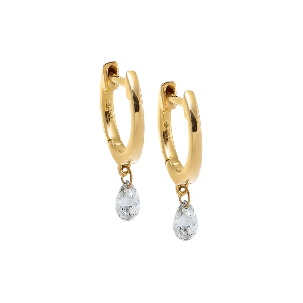 Pear Floating Diamond Solid Huggie Earring 14K sold by Adina Eden's