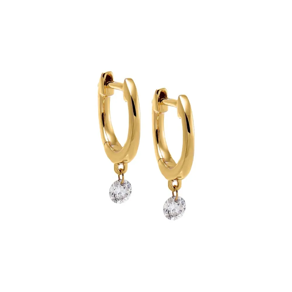 Solitaire Floating Diamond Solid Huggie Earring 14K sold by Adina Eden's