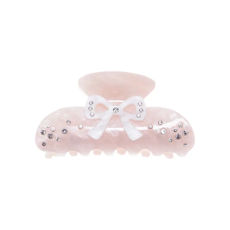 Rhinestone Pink & White Bow Hair Claw Clip sold by Adina Eden's