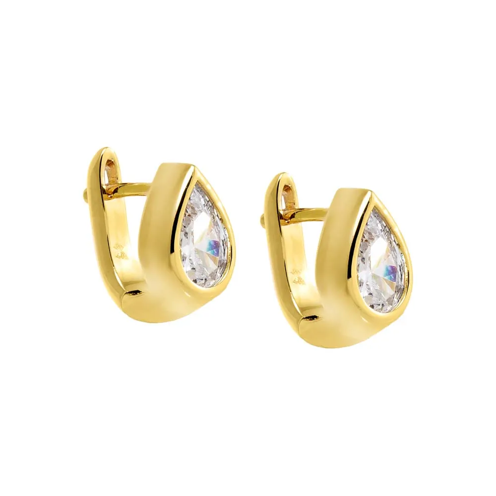 CZ Pear Bezel Huggie Earring sold by Adina Eden's