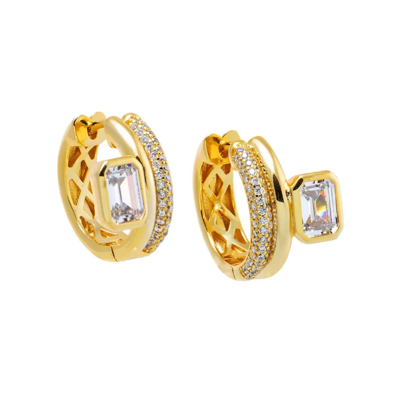 CZ Emerald Bezel Double Row Huggie Earring sold by Adina Eden's