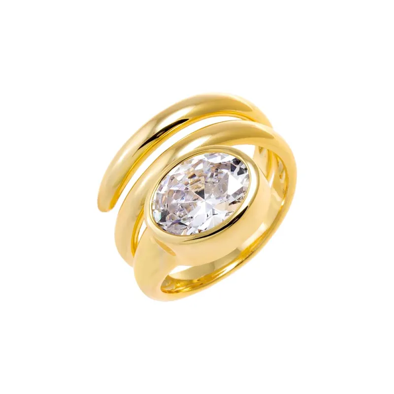 CZ Oval Stone Bezel Coil Pinky Ring sold by Adina Eden's