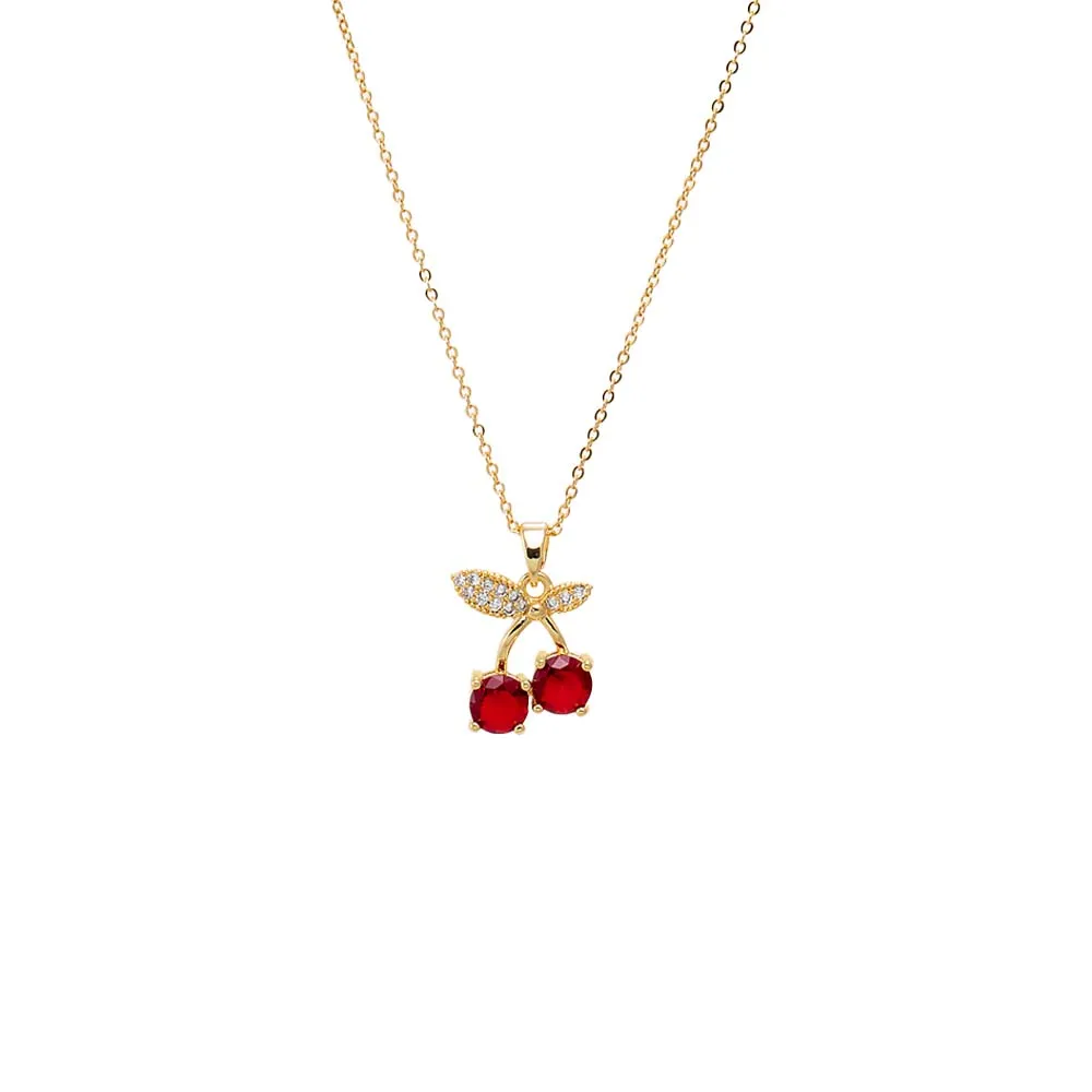 Pave & Red CZ Cherry Charm Necklace sold by Adina Eden's