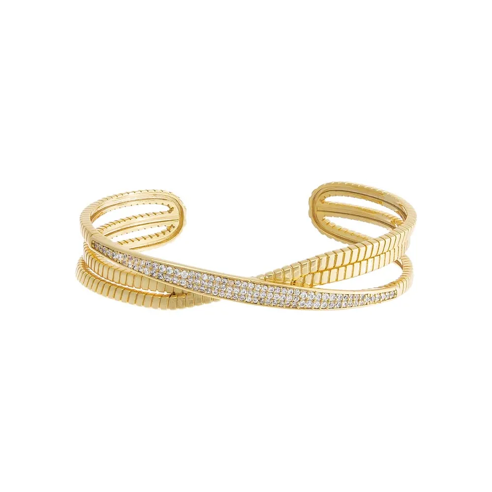 Pave Bar Accented Triple Overlap Open Bangle Bracelet sold by Adina Eden's