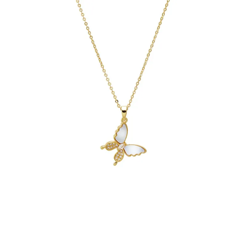 Pave & Mother Of Pearl Sideway Butterfly Pendant Necklace sold by Adina Eden's