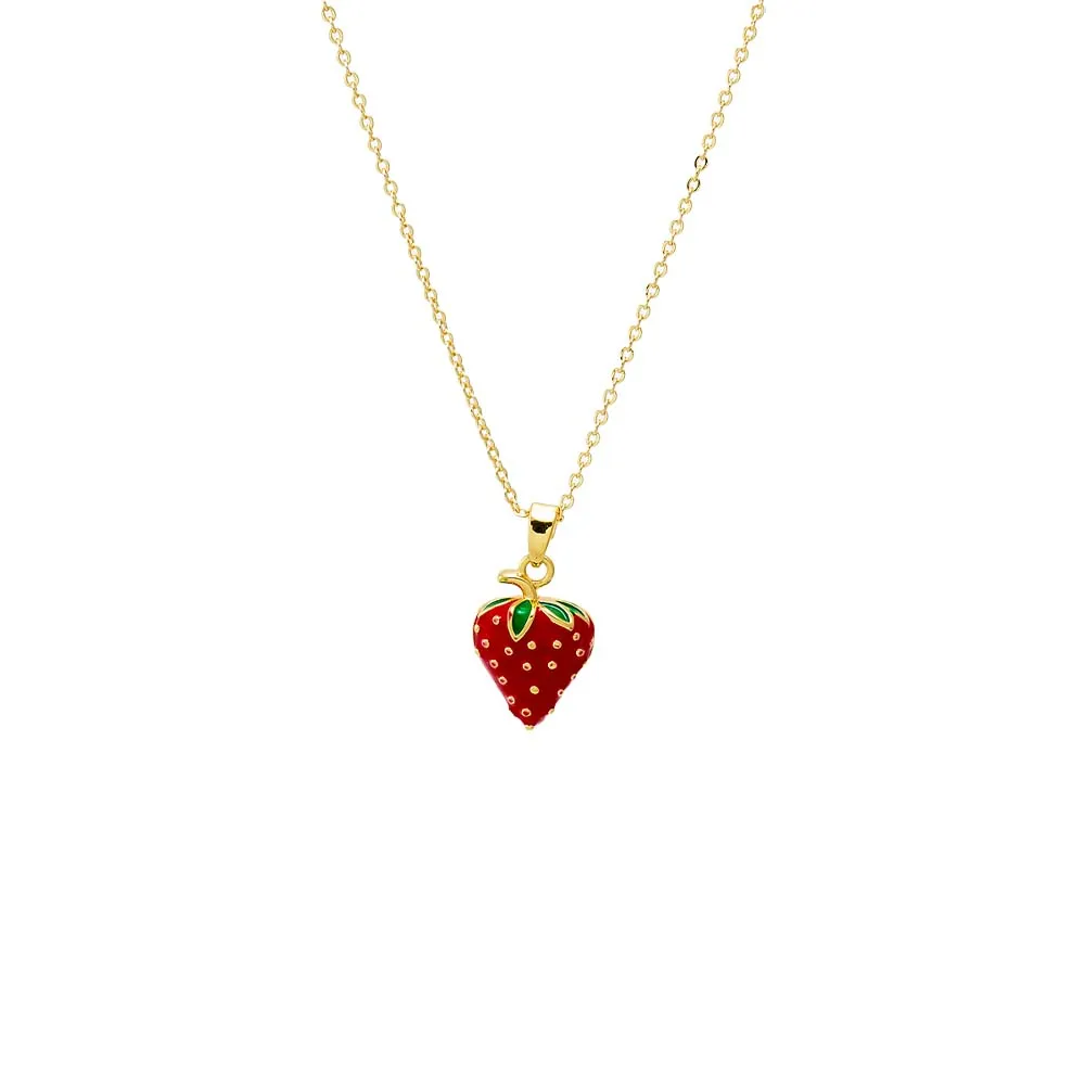 Colored Enamel Strawberry Pendant Necklace sold by Adina Eden's