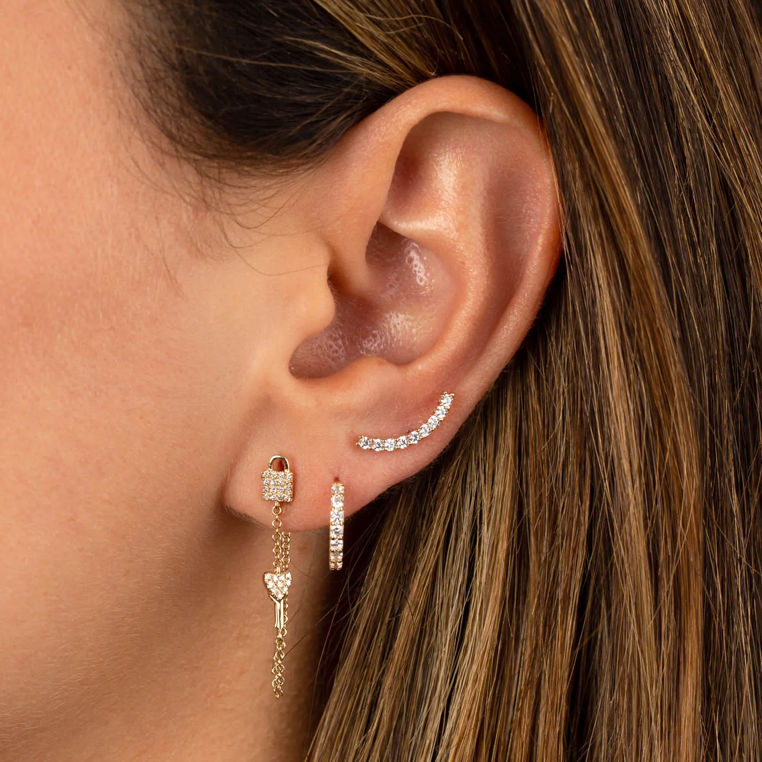 Pavé Curved Bar Threaded Stud Earring 14K sold by Adina Eden's product image thumbnail 2