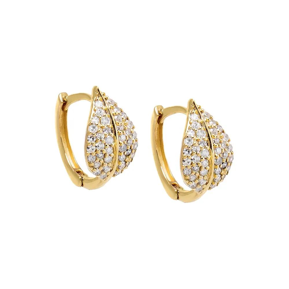 Diamond Pave Leaf Huggie Earring 14K sold by Adina Eden's
