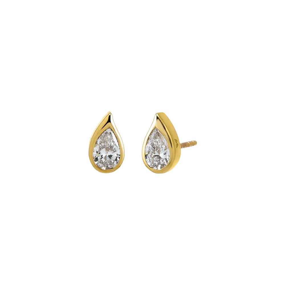 Lab Grown Diamond Curved Pear Bezel Stud Earring 14K sold by Adina Eden's