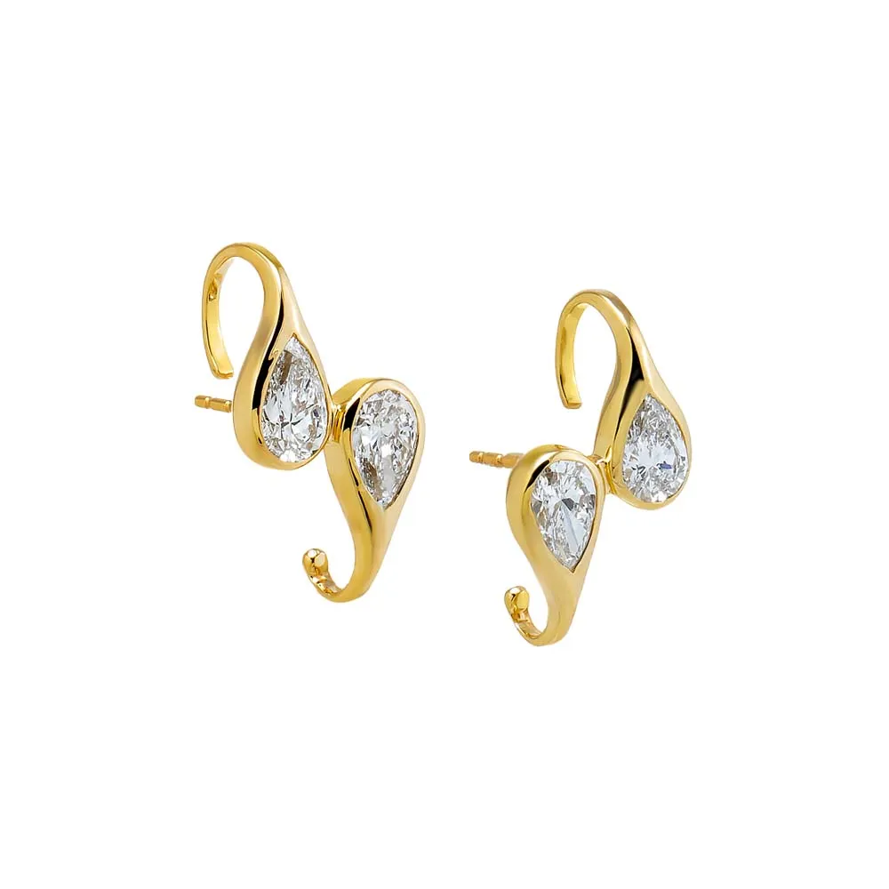 Lab Grown Diamond Double Pear Bezel Stud Earring 14K sold by Adina Eden's