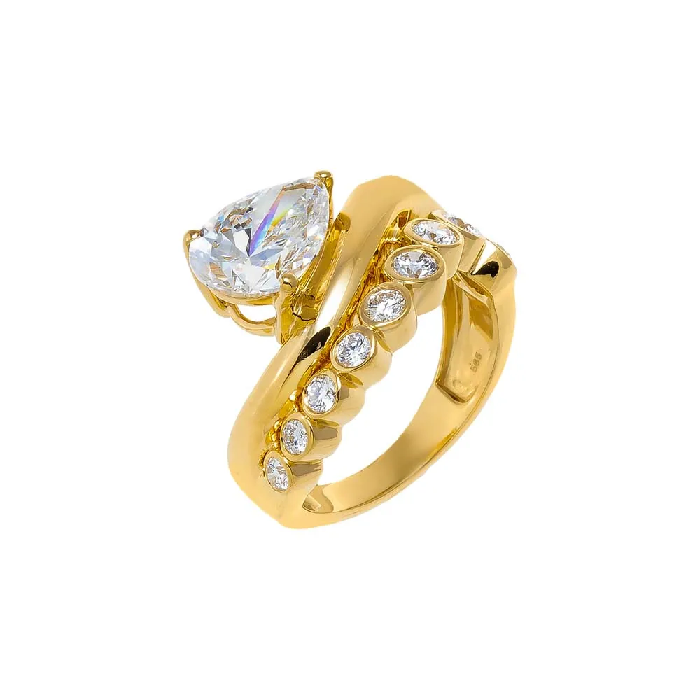 Lab Grown Diamond Pear Swirled Bezel Ring 14K sold by Adina Eden's
