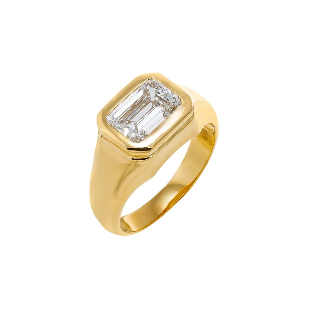 Lab Grown Diamond Emerald Bezel Signet Ring 14K sold by Adina Eden's