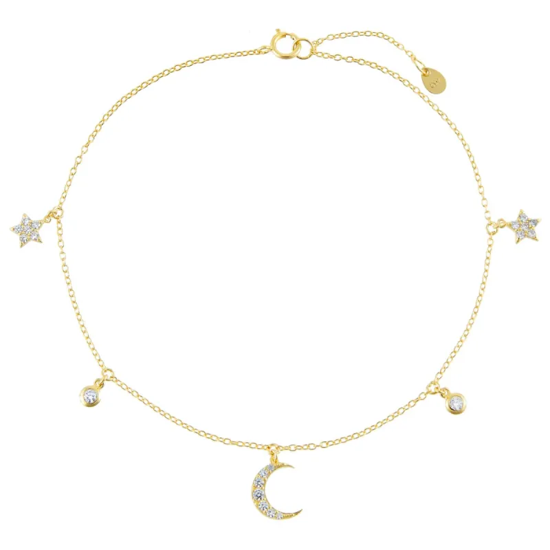 CZ Celestial Dangling Charms Anklet sold by Adina Eden's