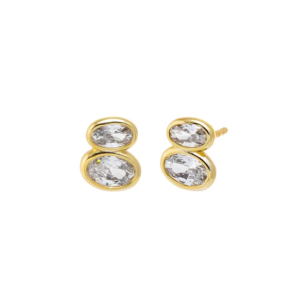 CZ Bezel Double Oval Stud Earring sold by Adina Eden's