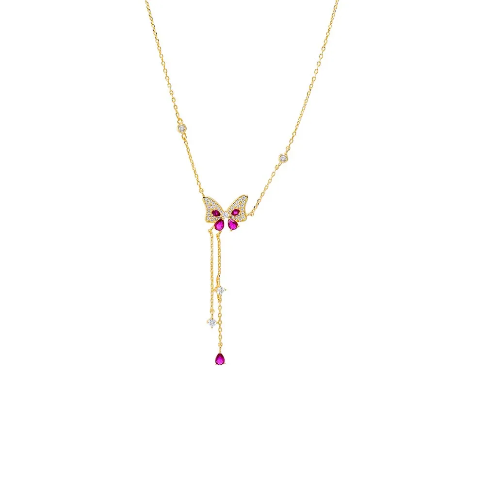 Colored Pave Butterfly CZ Station Lariat Necklace sold by Adina Eden's product image thumbnail 2