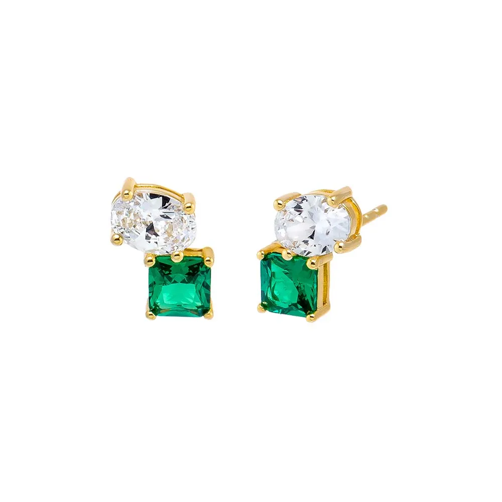 Colored CZ Pear X Emerald Stud Earring sold by Adina Eden's