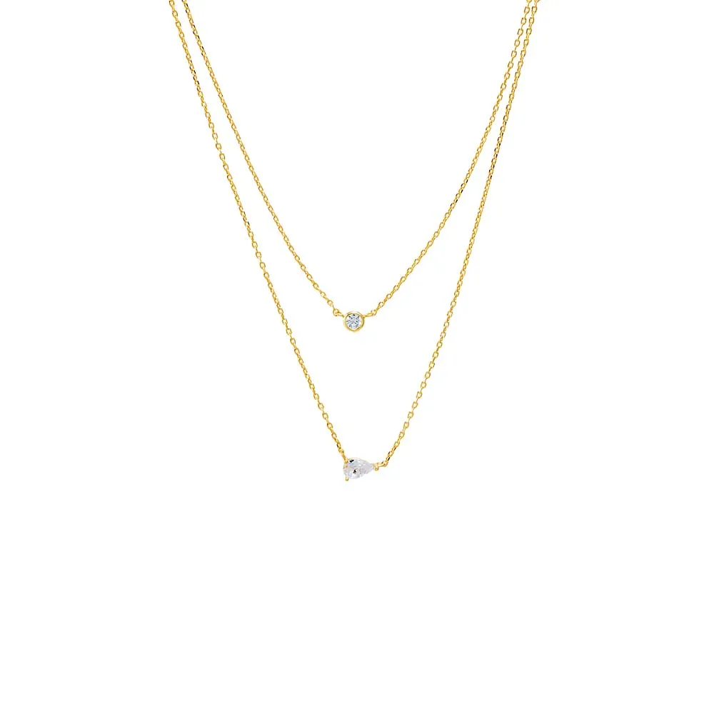 CZ Solitaire X Pear Layered Chain Necklace sold by Adina Eden's