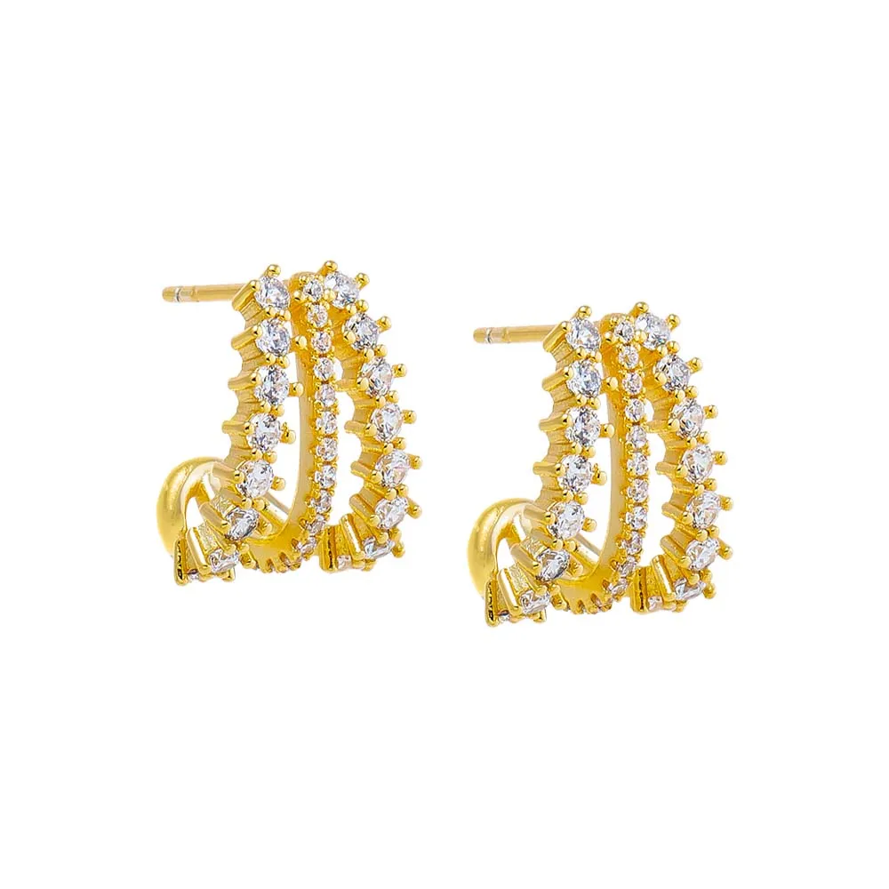 CZ & Pave Triple Cage Stud Earring sold by Adina Eden's