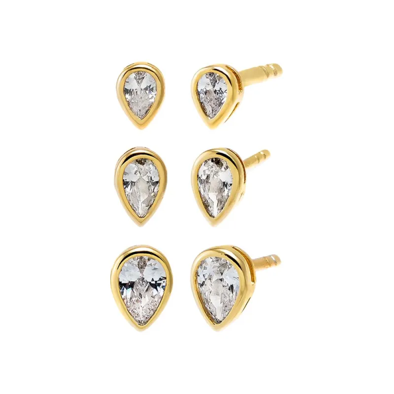 CZ Graduated Pear Bezel Stud Earring Combo Set sold by Adina Eden's