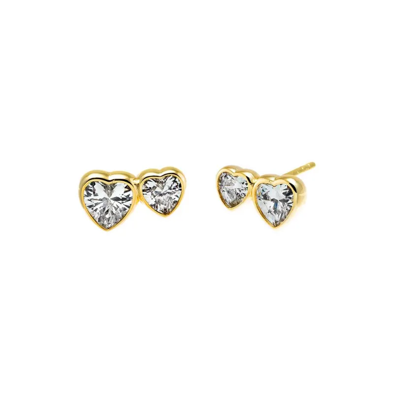 CZ Bezel Double Heart Stud Earring sold by Adina Eden's