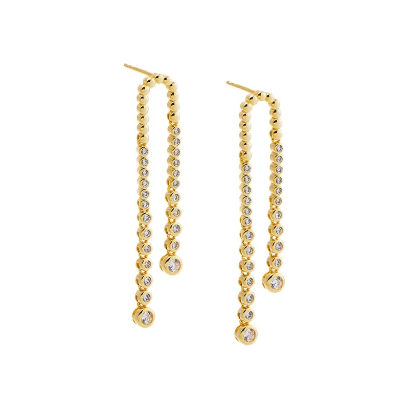 Fancy CZ Bezel Double Tennis Drop Stud Earring sold by Adina Eden's