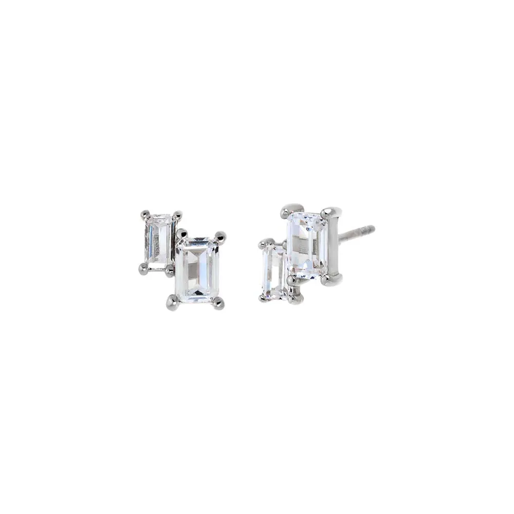 CZ Double Baguette Stud Earring sold by Adina Eden's product image thumbnail 2