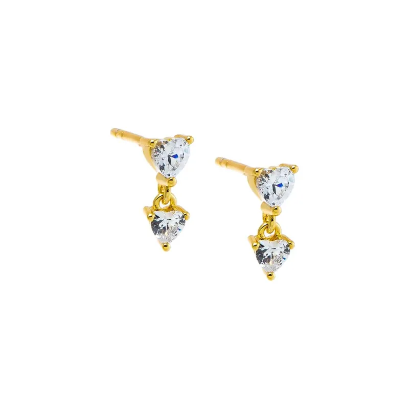 CZ Double Heart Stud Earring sold by Adina Eden's