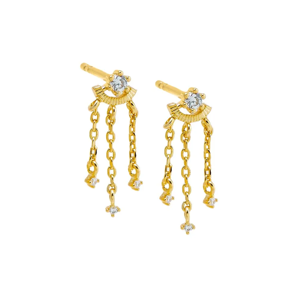 CZ Triple Chain Drop Stud Earring sold by Adina Eden's