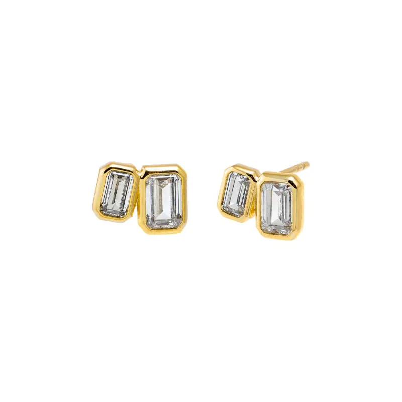 CZ Bezel Double Emerald Stud Earring sold by Adina Eden's