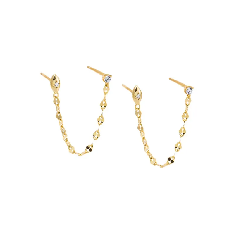 CZ Flat Chain Double Stud Earring sold by Adina Eden's