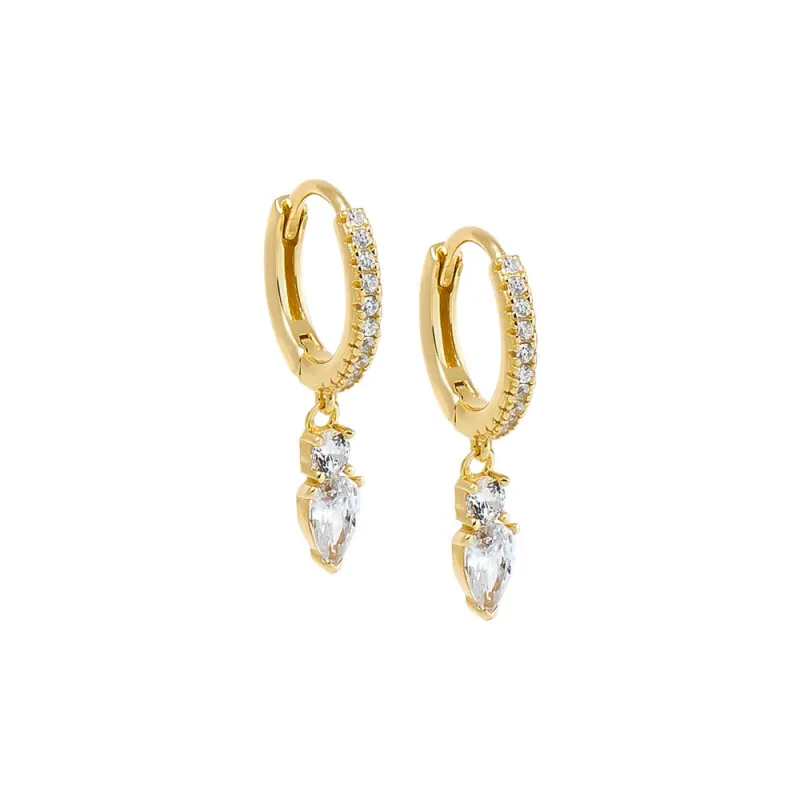 Double CZ Dangling Drop Huggie Earring sold by Adina Eden's